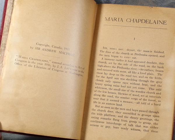 Marie Chapdelaine: A Romance of French Canada | 1921 Antique Novel | First American Edition | Bixley Shop