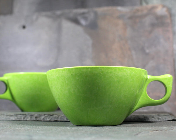 Set of 2 Mid-Century Melmac Cups in Celery Green | Color-Flyte Bright Green Cups | Bixley Shop