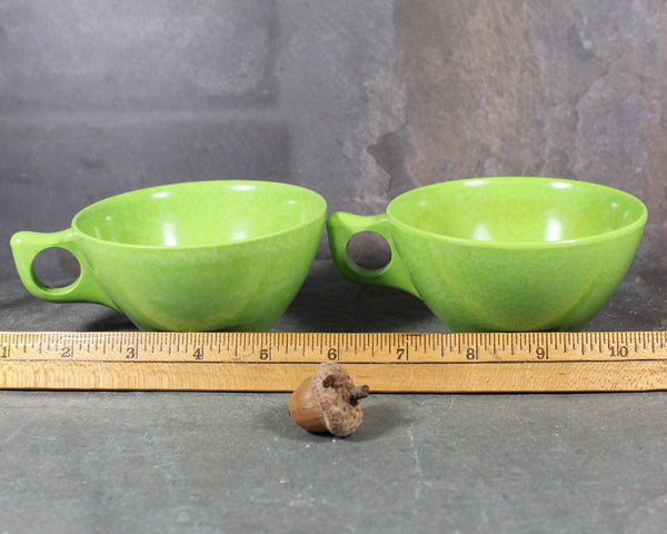 Set of 2 Mid-Century Melmac Cups in Celery Green | Color-Flyte Bright Green Cups | Bixley Shop