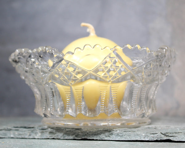 Mid-Century Pressed Glass Trinket Dish | Glass Dish | Candle Holder (Round Cande Included) | Bixley Shop