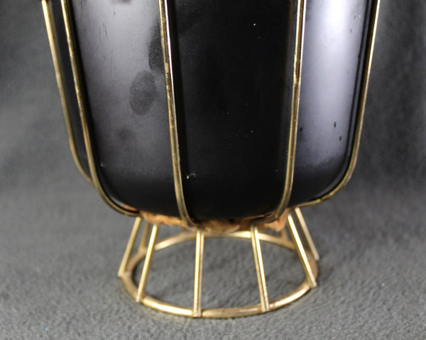 Vintage Pyrex Ice  Ice Bucket on Gold Metal Stand | Ice Bucket with Ice Tongs & Shot Glass | Mid-Century Ice Bucket