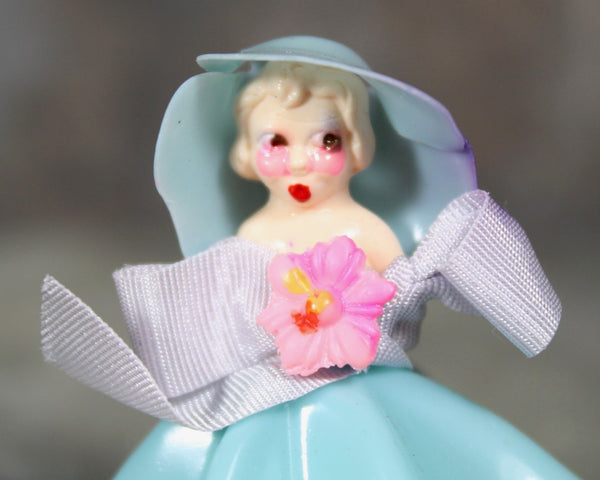 Mid Century Mini Cake Toppers | Set of 2 Pink and Blue Plastic Ladies in Gowns and Hats | Perfect for Gender Reveal Party | Baby Shower
