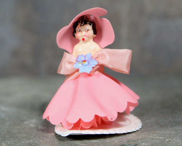 Mid Century Mini Cake Toppers | Set of 2 Pink and Blue Plastic Ladies in Gowns and Hats | Perfect for Gender Reveal Party | Baby Shower