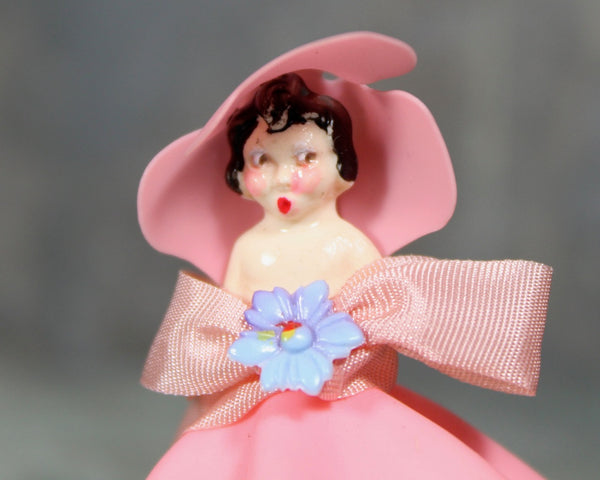 Mid Century Mini Cake Toppers | Set of 2 Pink and Blue Plastic Ladies in Gowns and Hats | Perfect for Gender Reveal Party | Baby Shower