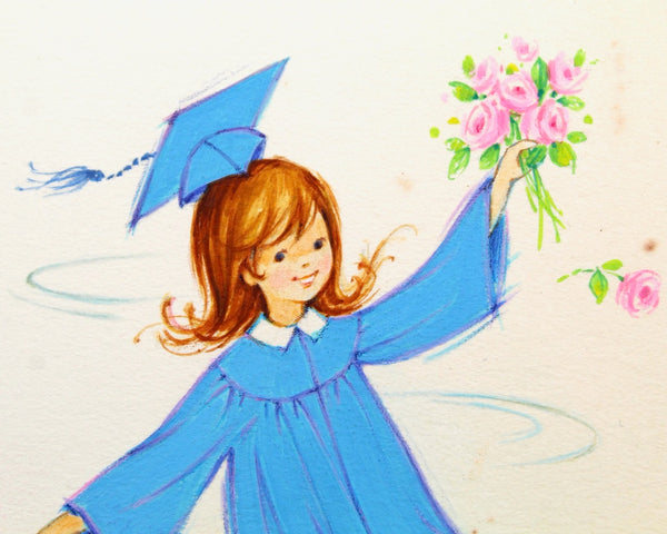 VERY RARE! ORIGINAL Gouache Painting by Artist Fran Ju | 1960s Original Rust Craft Greeting Card Art | Graduation Gift