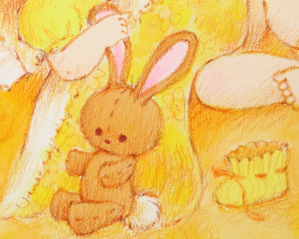 VERY RARE! ORIGINAL Gouache Painting by Artist Fran Ju | 1960s Original Rust Craft Greeting Card Art | Baby in Yellow with Bunny