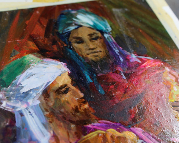 VERY RARE! ORIGINAL Acrylic Painting by Artist Shu Dick Ju | 1960s/70s Original Three Wise Men Christmas Card Art | Greeting Card Art