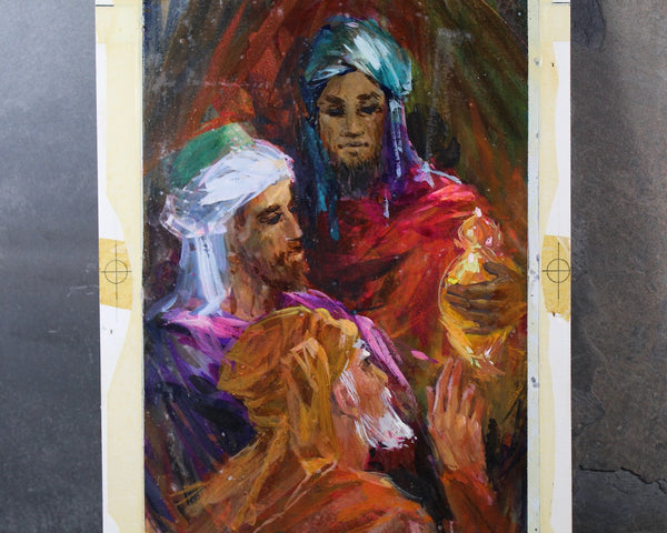 VERY RARE! ORIGINAL Acrylic Painting by Artist Shu Dick Ju | 1960s/70s Original Three Wise Men Christmas Card Art | Greeting Card Art