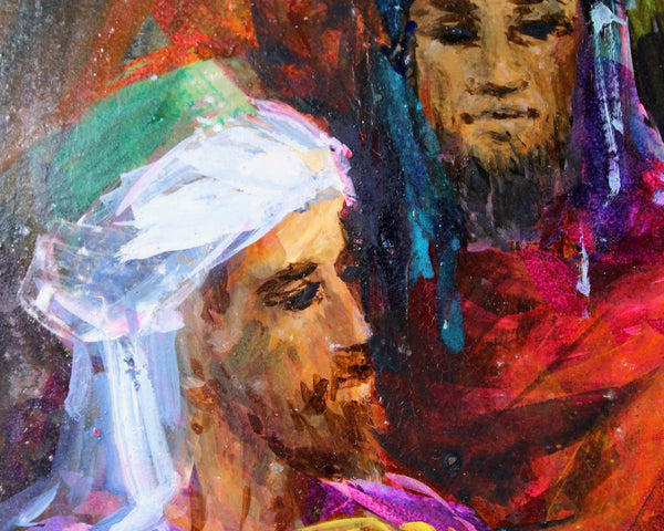 VERY RARE! ORIGINAL Acrylic Painting by Artist Shu Dick Ju | 1960s/70s Original Three Wise Men Christmas Card Art | Greeting Card Art