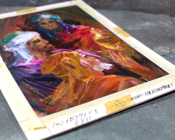 VERY RARE! ORIGINAL Acrylic Painting by Artist Shu Dick Ju | 1960s/70s Original Three Wise Men Christmas Card Art | Greeting Card Art