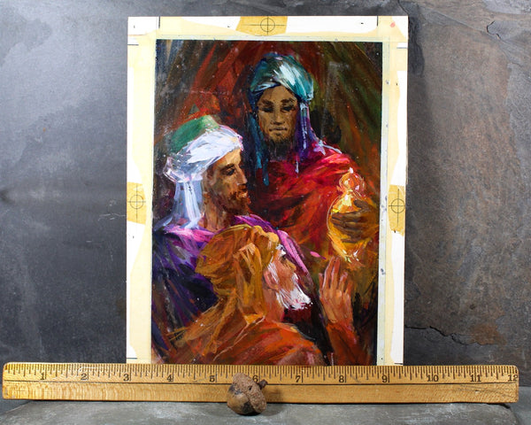 VERY RARE! ORIGINAL Acrylic Painting by Artist Shu Dick Ju | 1960s/70s Original Three Wise Men Christmas Card Art | Greeting Card Art