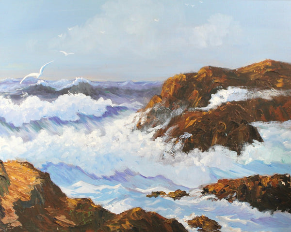 Original, Acrylic Seascape Painting | Mildred G Smith Signed on Back | Nautical Art | Framed Original Art 28x24" | Bixley Shop