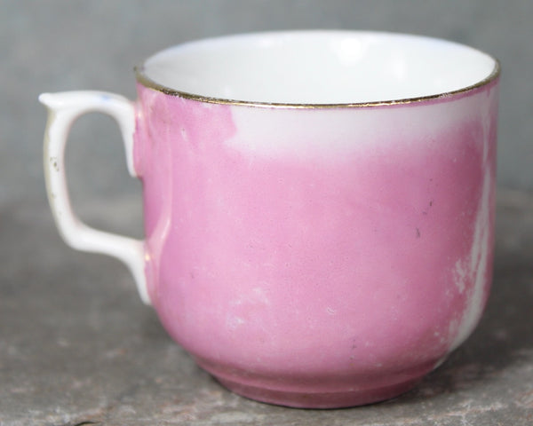 German Pink Molded Pink Lustreware Cups & Saucers Set of 3 | Ornate Star of David Flower Antique Gold Pink Lusterware | Bixley Shop