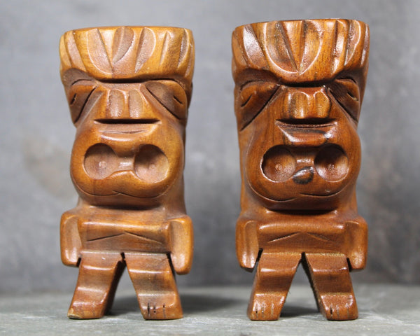 Vintage Twin Wooden Hawaiian Totem Figurines | Vintage Hawaiian/Polynesian Souvenirs | Hand-Carved Primitive Figures