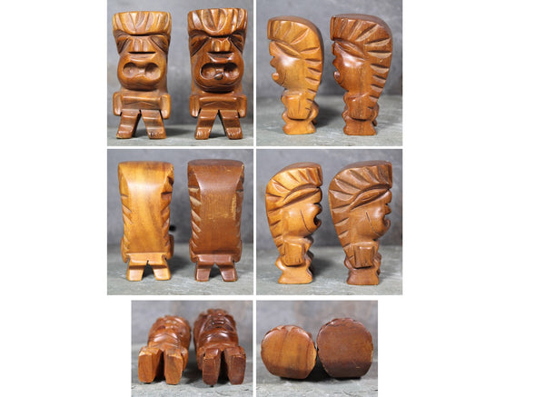 Vintage Twin Wooden Hawaiian Totem Figurines | Vintage Hawaiian/Polynesian Souvenirs | Hand-Carved Primitive Figures