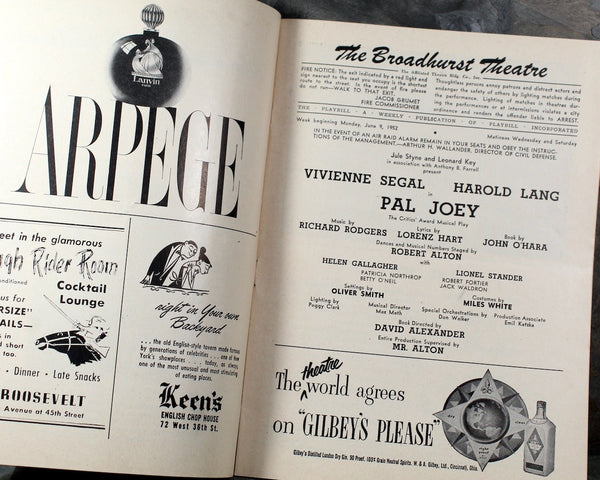 Pal Joey 1952 Playbill from Broadway | Monday, June 9, 1952 | Vintage Broadway Memorabilia