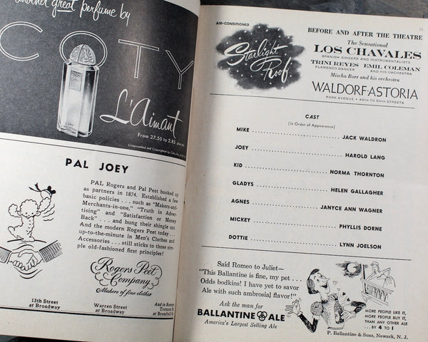 Pal Joey 1952 Playbill from Broadway | Monday, June 9, 1952 | Vintage Broadway Memorabilia