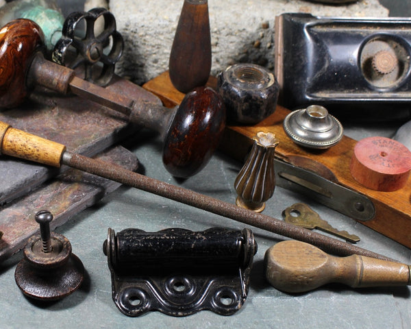 25 Pc Salvage Junk Drawer | "Salvage Central" | Metal & Wood Junk Drawer | Destash | Assemblage Art Materials | Vintage Smalls | Bixley