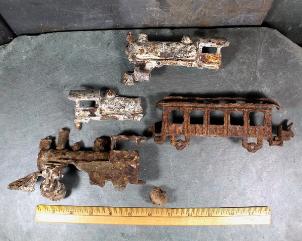 Set of 4 Antique Rusty Train Pieces | Perfect as Art Pieces or for Assemblage | Antique Toy Train Pieces  | Bixley Shop