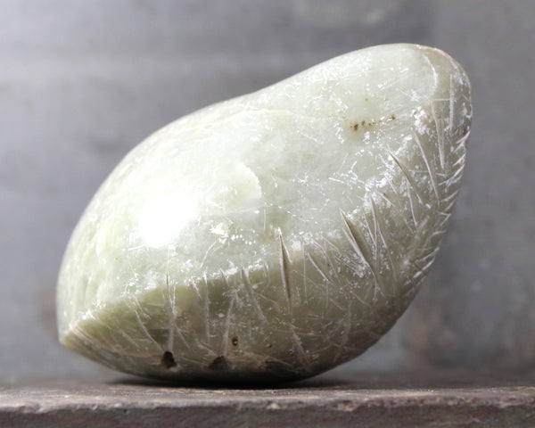 Seed Pod Stone Sculpture | Art Sculpture | Hand Carved Sea Foam Green Quartz-like Seed Pod