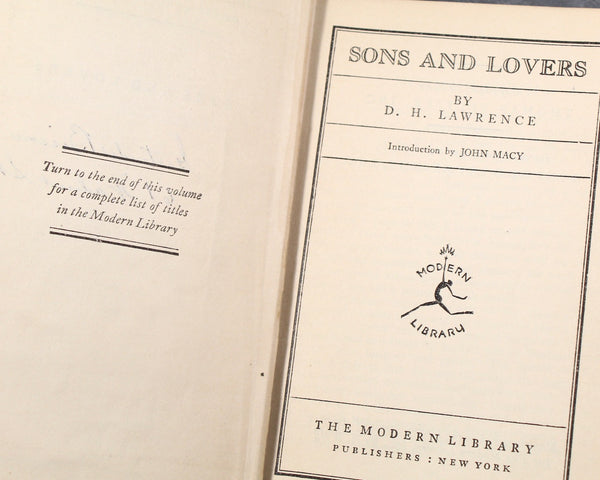 1922 Modern Library Edition of D.H. Lawrence's Sons & Lovers | Antique Novel | Boni Liveright | John Macy