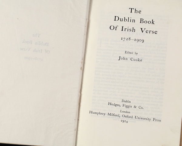 The Dublin Book of Irish Verse | Poetry Anthology by John Cooke | 1924 Antique Poetry Book | Bixley Shop