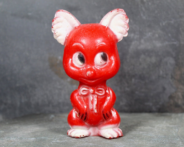 FOR CAT LOVERS! Vintage Hard Plastic Red Cat Toy | 1950s Cat Shaker Toy | Possibly Knickerbocker