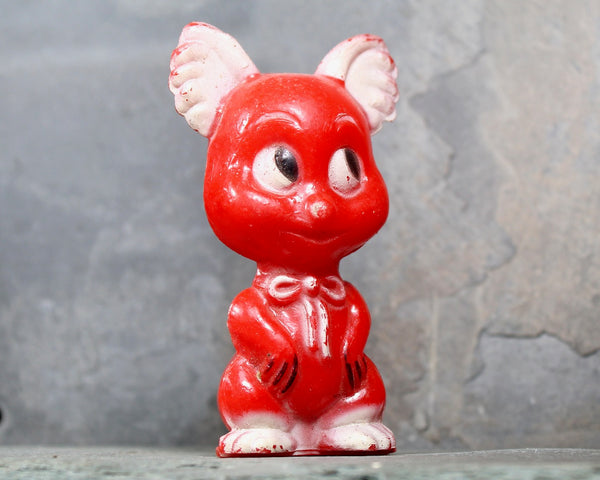 FOR CAT LOVERS! Vintage Hard Plastic Red Cat Toy | 1950s Cat Shaker Toy | Possibly Knickerbocker