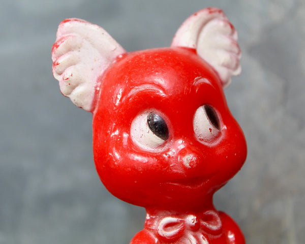 FOR CAT LOVERS! Vintage Hard Plastic Red Cat Toy | 1950s Cat Shaker Toy | Possibly Knickerbocker