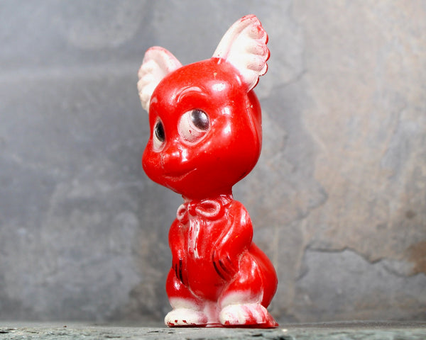 FOR CAT LOVERS! Vintage Hard Plastic Red Cat Toy | 1950s Cat Shaker Toy | Possibly Knickerbocker