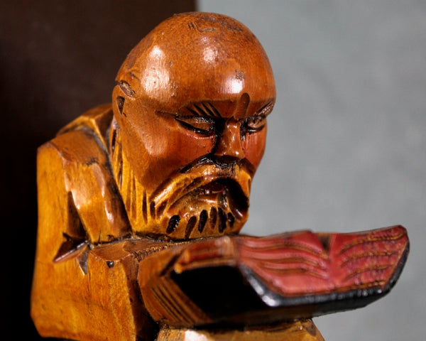 Vintage Asian Monk Hand-Carved Wooden Bookends | Asian Wise Men Bookends | Gift for Readers | Library Decor