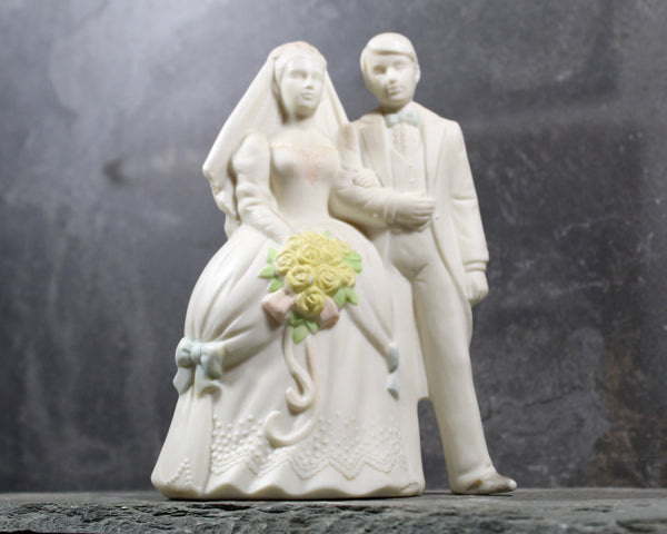 Porcelain Bride & Groom Cake Topper | Blanc de Chine with Hand Painted Accents | Vintage Cake Topper | Vintage Bridal Accessory