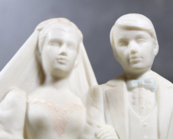 Porcelain Bride & Groom Cake Topper | Blanc de Chine with Hand Painted Accents | Vintage Cake Topper | Vintage Bridal Accessory