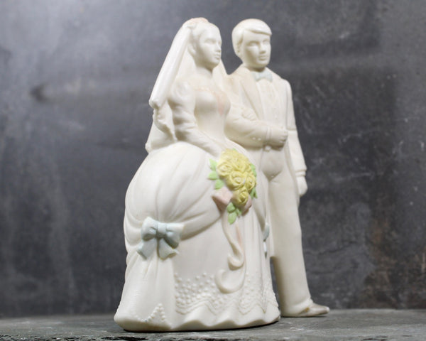 Porcelain Bride & Groom Cake Topper | Blanc de Chine with Hand Painted Accents | Vintage Cake Topper | Vintage Bridal Accessory
