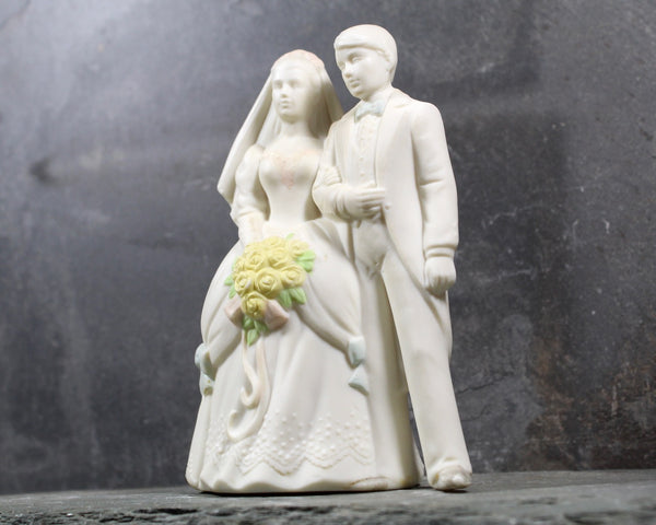 Porcelain Bride & Groom Cake Topper | Blanc de Chine with Hand Painted Accents | Vintage Cake Topper | Vintage Bridal Accessory