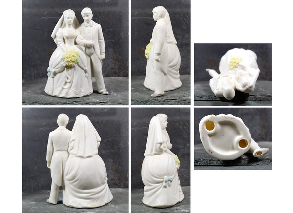 Porcelain Bride & Groom Cake Topper | Blanc de Chine with Hand Painted Accents | Vintage Cake Topper | Vintage Bridal Accessory