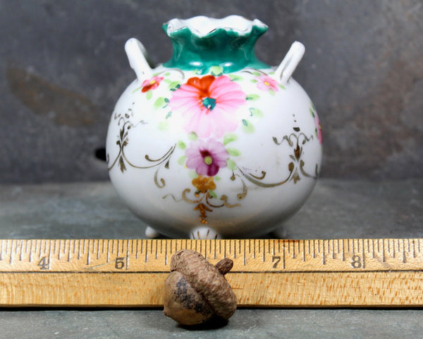 Vintage Hand Painted Mini Bud Vase | Three Footed Bud Vase | Pink Flower Mini Vase