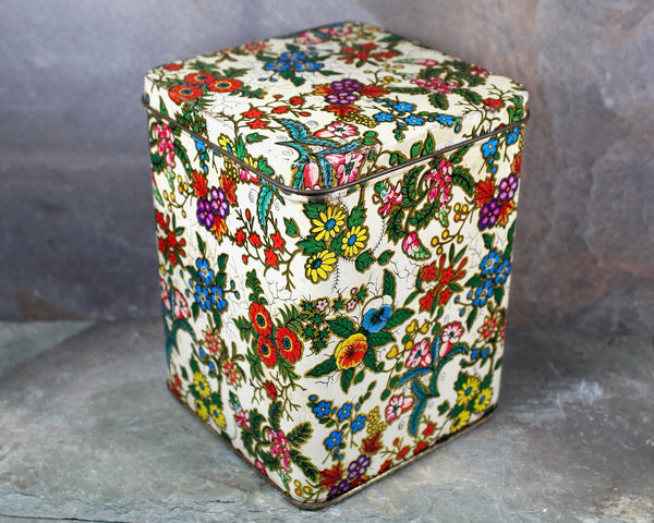 Vintage Floral Tin | Cottagecore Antique Storage Tin | Hong Kong Floral Tin Box | Rustic Decor | Bixley Shop