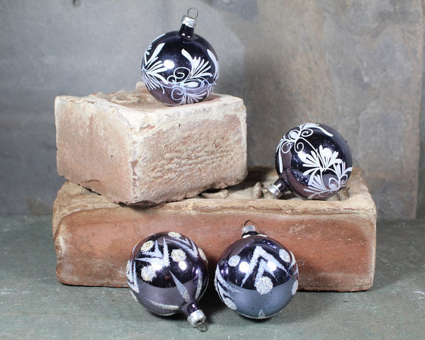 Set of 4 Dark Purplish Blue Glass Christmas Ornaments for Your Vintage Christmas Tree! | 1960s Glass Ornaments | Bixley Shop