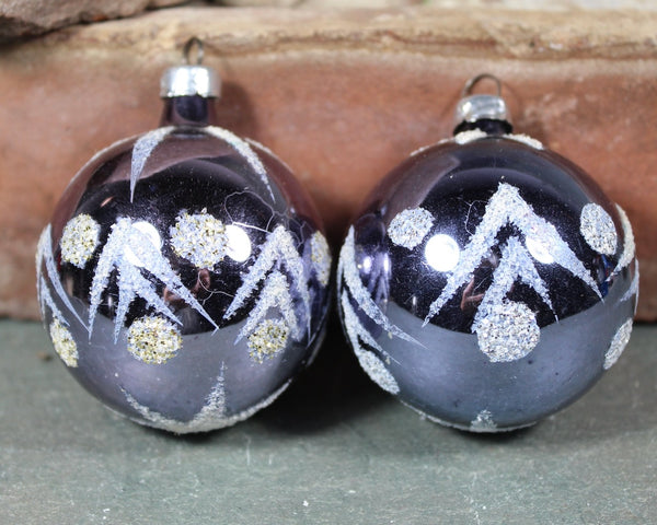 Set of 4 Dark Purplish Blue Glass Christmas Ornaments for Your Vintage Christmas Tree! | 1960s Glass Ornaments | Bixley Shop
