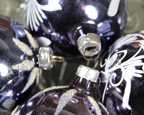 Set of 4 Dark Purplish Blue Glass Christmas Ornaments for Your Vintage Christmas Tree! | 1960s Glass Ornaments | Bixley Shop