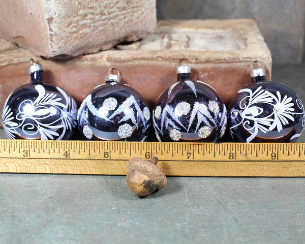 Set of 4 Dark Purplish Blue Glass Christmas Ornaments for Your Vintage Christmas Tree! | 1960s Glass Ornaments | Bixley Shop
