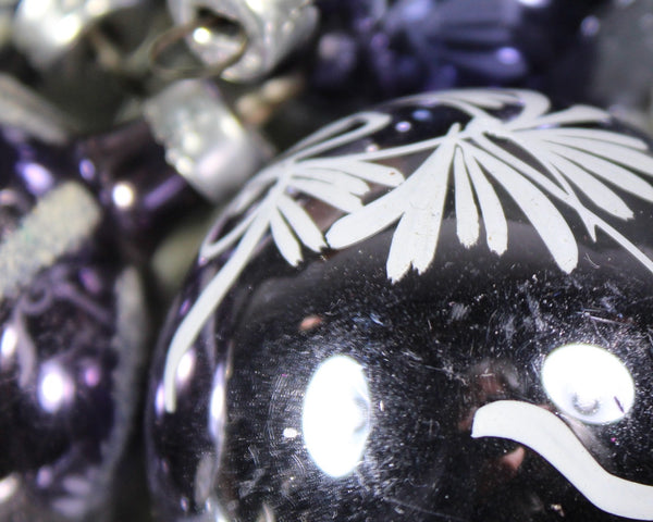 Set of 4 Dark Purplish Blue Glass Christmas Ornaments for Your Vintage Christmas Tree! | 1960s Glass Ornaments | Bixley Shop