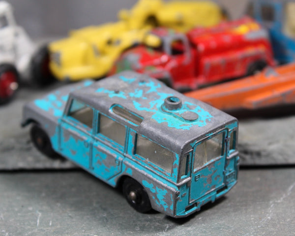 Set of 6 Vintage Die Cast Vehicles and 1 Lindberg Plastic Van| Tootsie Toys | Lesney | Michigan Scraper | Bixley Shop