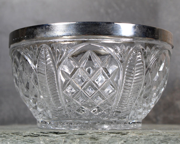 Vintage Pressed Glass Condiment Bowl with Silver Lip and Spoon | English Glass Bowls | Vintage Serving | Holiday Table