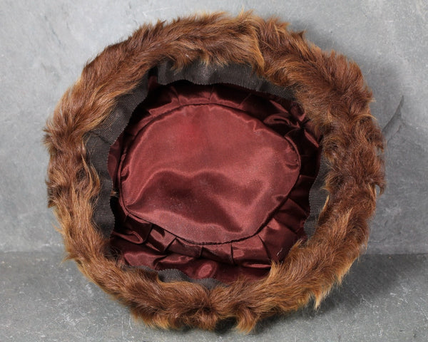 Fabulous Faux Fur Pillbox Hat | Brown Curly Faux Fur Hat | Vintage Winter Fashion - 19" Circumference | Bixley Shop