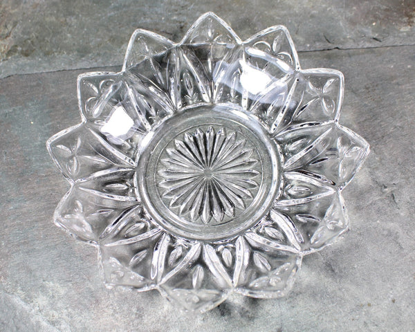 Federal Glass Berry Bowl Lotus Flower Design | Vintage Pressed Glass Trinket Dish | Bixley Shop