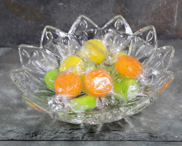 Federal Glass Berry Bowl Lotus Flower Design | Vintage Pressed Glass Trinket Dish | Bixley Shop