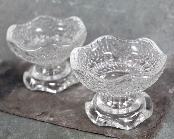 Set of 2 Glass Candle Holders | Pillar Holders | Scalloped Edge Footed Pillar Holders | Vintage Decor