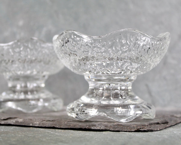 Set of 2 Glass Candle Holders | Pillar Holders | Scalloped Edge Footed Pillar Holders | Vintage Decor